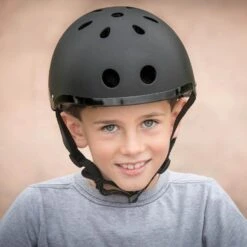 Hornit Kids Mini Helmet Stealth | Black | Small | 48-53cm -Scoot and Skate Haven Stealthhelmet closeup MiniHornitLIDS