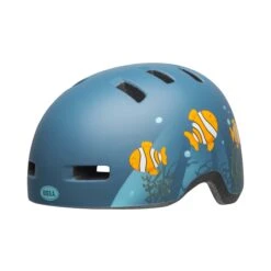 Bell Lil Ripper Kids Helmet | Matte Grey/Blue Fish -Scoot and Skate Haven bell lil ripper youth helmet clown fish matte gray blue front left